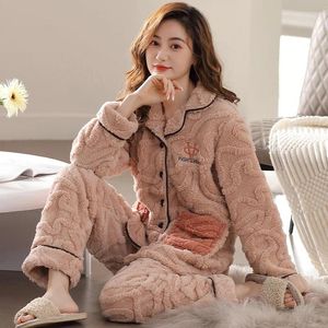 Women's Sleepwear Pajamas Winter Coral Velvet Plush And Thickened For External Wear Home Autumn Flannel Insulation Set