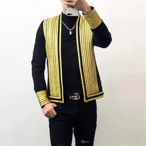 Men's Suits Golden Slim Fit Blazers Men Suit Jackets Coat Hairdresser Nightclub Dress Performance Studio Pography Travel Shooting Black