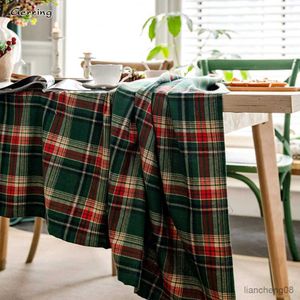 Table Cloth Christmas Tablecloth Green Plaid Holiday Village Home New Year Rectangular Tablecloths Dining Table Cover R231109