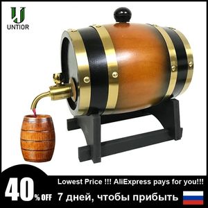 Bar Tools UNTIOR 1.5/3L Wood Barrel Vintage Oak Beer Brewing Tools Tap Dispenser for Rum Pot Whisky Wine Mini Bar Tools Home Brew Beer Keg 231109