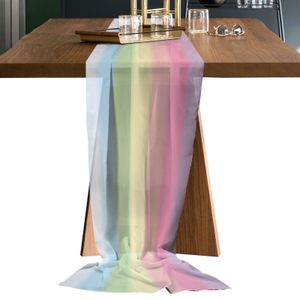 Стол -бегун конфеты Rainbow Stripes Sheer Chefon Luxury Table Runner Dinning Table Свадебный декор.