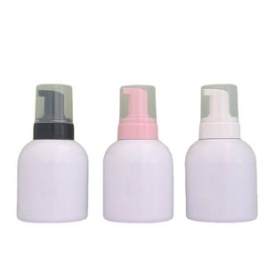 Portable Plastic White Foam Bottle 300ml Empty Round Shoulder PET Foaming Pump With Clear Cover Refillable Cosmetic Packaging Container