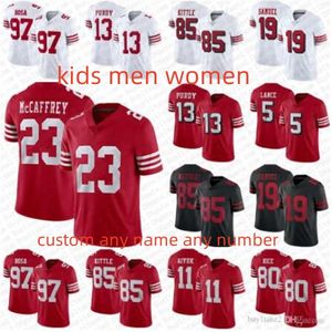 Custom Men Kids Christian McCaffrey Samuel Brock Purdy Football Jersey Nick Bosa George Kittle Willis Fred Warner Jerry Rice Talanoa Hufanga Jack Aiyuk Women Youth