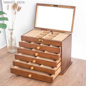 Jewelry Boxes Drawer Jewelry Box Organizer Storage Chinese Style Pine Wooden Large Box High Capacity Luxurious Solid Wood Necklace Earrings Q231109