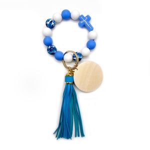 Cross border New Valentine's Day Beaded Bracelet Keychain Silicone Cross Bracelet Korean Velvet Handmade Tassel Pendant