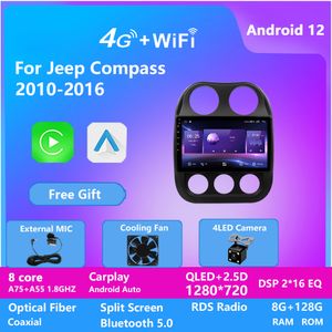 128G 10 tum skärmbil Stereo Video för Jeep Compass 2010-2016 Android DVD Player GPS WiFi Bluetooth Radio 8Core DSP