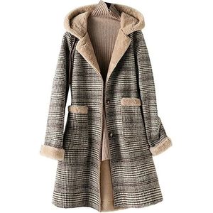 Damen Wollmischungen Winter Damen Wolloberbekleidung Haut Haar Ein Körper Fügen Sie Samt hinzu Fügen Sie eine dicke Warmhaltejacke hinzu Mittellanger Wollmantel mit Kapuze 231109