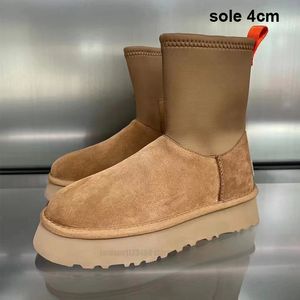 W klassisk dipper boot chestnut päls glider fårskinn tazz mules vinter kvinnor ultra plattform boot slip-on mocka skor