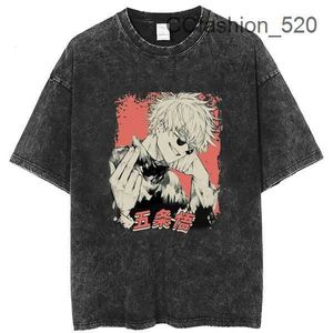 Magliette da uomo Vintage Washed Play Magliette da uomo per magliette Anime Jujutsu Kaisen Magliette 100% cotone Estate Casual Magliette larghe Unisex Harajuku Streetwear Tops KUIX