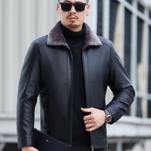 Męskie Parkas Yxl-6622 Zimowa męska skórzana skórzana płaszcz zintegrowana krótka kurtka zagęszczona skórzana płaszcz biznesowy trend 231109