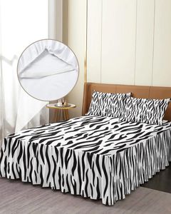 Saia de cama textura de pele animal zebra preto branco elástico colcha com fronhas capa de colchão conjunto de cama lençol