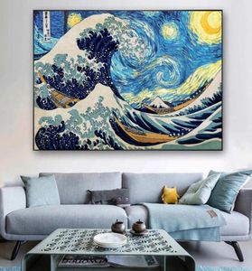 Målningar The Great Wave Off Kanagawa Canvas på väggkonst affischer och tryck Klassiska berömda Seascape Pictures Cuadros6616150