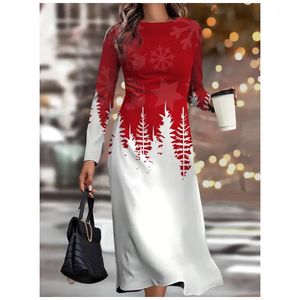 Grundlegende Freizeitkleider 2023 Christma Langarmkleid 3D-Schneeflockendruck ALine Winter Übergroße Partymode Damenbekleidung 231108
