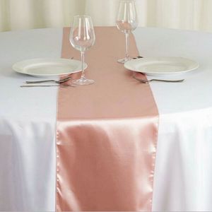 Bordslöpare 10 Rose Gold Satin Wedding Table Runner Silk Table Flag Cloting Runner Används för Event El Party Table Decoration 230408