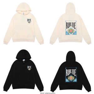 남성 스웨트 셔츠 뛰어난 디자이너 Rhude Hoodies 편지 인쇄 테리 까마귀 스웨터 미국 패션 브랜드 남녀 연인 E 6DJD