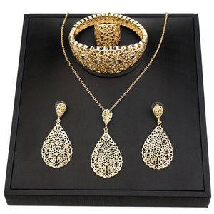 Stud Sunspicems Gold Color Metal Arabic Women Jewelry Set Hollow Bangle Earring Necklace Ring Indian Wedding Bijoux Dubai Bridal Gift 231109