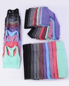 10colors 90proplyester 10spandex woman yoga clothers set highウエストレギンスフィットネスワークアウトトレーニングのためのクロップトップサポートロゴP2627925