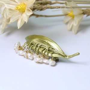 Brooches Romantic Fancy Apathy Valley Lily Flower Leaf Plant Green Freshwater Barroque Pearls Brooch