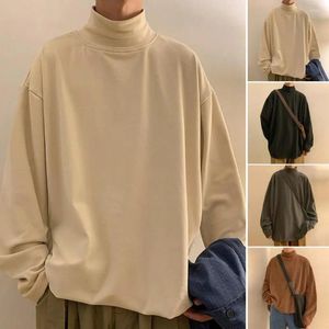 Magliette da uomo Primavera Autunno Uomo Top Colletto semialto Manica lunga Colore puro Pullover elastico di media lunghezza Felpa quotidiana morbida e traspirante