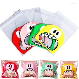 Gift Wrap 100PCS Cute Monster Cookie Candy Packaging Bag Self-Adhesive Plastic Bags For Biscuit Snack Baking Supplies Christmas Decoration