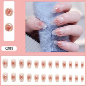 False Nails 24PCS Long Press On Pink Halos Staining Sweet Style Full Coverage With Jelly Gel/Glue Finished Piece MH88