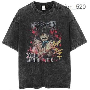 メンズTシャツヴィンテージウォッシュされたプレイメンズシャツのアニメ用ジュジツーカイゼンTシャツ