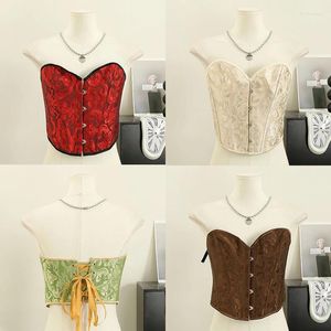 Women's Tanks Strapless Women Bustier Sleeveless Jacquard Summer Corset Top French Chic Backless Lace-up Low-cut Camisole Almighty Dropship