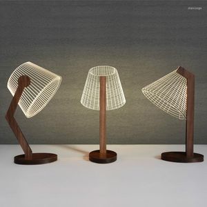 Lampy stołowe Drewniana lampa LED 3D Creative Home Holiday Gift nocne światło sypialnia nocna dla chłopca dekoracyjna