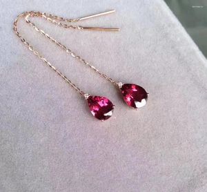 Orecchini pendenti con pietre preziose, gioielli in oro rosa 18 carati con vero granato, linea di orecchini a goccia, a forma di lacrima, con diamanti da donna