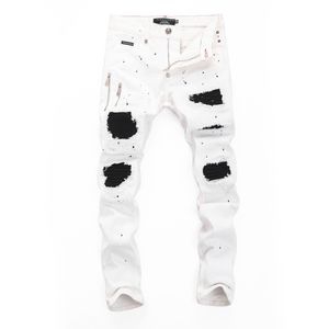 PP Pleinxplein Мужские джинсы Оригинальный дизайн белый цвет прямой топ растягивание тонкие джинсовые джинсы Plein Casual 360