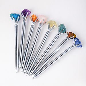 Crystal Raw Stone Penns Special Gift Metal Ballpoint Pen Personlig bröllopsgåvor Anpassad logotyp Naturlig roskartz för tjej