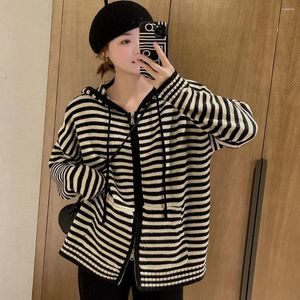 Kvinnors hoodies 2023 Fall Fashion Sweater Hooded Loose Top Knit Cardigan Jacket Women All-Match Boutique Clothing Simple Style