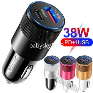 Hızlı Hızlı Şarj 38W Çift Bağlantı Noktaları USB C Araç Şarj Cihazı PD 20W Tip C Otomatik Güç Adaptörleri İPhone 14 için 12W 15 Pro Max Samsung B1