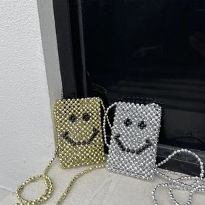 Sacos de noite Bolsa de malha pequena fresca e fofa smiley frisada bolsas bolsas pérola celular mini bolsa de ombro tecido 231108