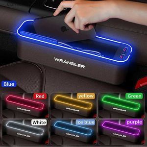 Organizador de carro Gm Caixa de armazenamento de assento de carro com luz atmosférica para Jeep Wrangler Organizador de limpeza de assento de carro Assento de carregamento USB Acessórios para carro Q231109