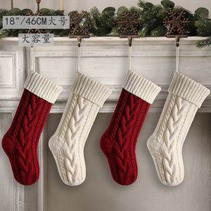 Christmas Decorations Knitted Christmas Stockings Hanging Piece Color Matching Large Capacity Gift Bag