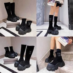 quality Boots Elastic Socks Martin New Medium Slender Thick Sole Heightened Big Head Black Long Women's Autumn Winter