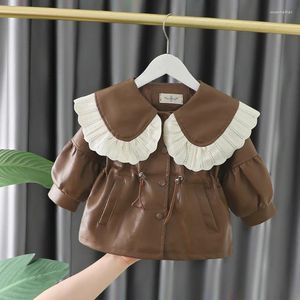 Giubbotti Grande colletto con volant Neonate Pelle PU Autunno Inverno Moda Capispalla Cappotti per 0-5 anni Bambini Bambini Parka caldi