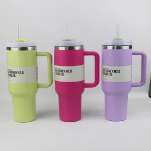 Tumblers 40 oz tumlare med handtag lock och halmisolerat rostfritt stål termos dupe resemugg iska kaffekopp för varmt och kallt vatten 40