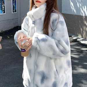 Pele feminina pele sintética harajuku coreano sobretudo bolso outwear outono inverno zíper tie-dye jaqueta feminina elegante casacos mulheres cordeiros lã casaco jaquetas 231108