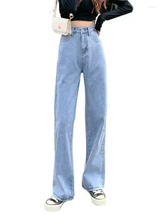 Jeans femininos de perna larga 2023 primavera e outono cintura alta emagrecimento all-match solto perna reta esfregando calças jeans