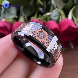 Wedding Rings Men Women Black Band Tungsten Ring With Purple Carbon Fiber Rose Steampunk Gear Wheel Inlay 6MM 8MM Available
