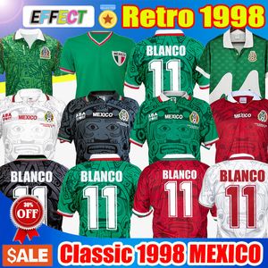 레트로 1998 멕시코 축구 유니폼 월드컵 클래식 빈티지 1970 1994 1995 태국 품질 HERNANDEZ 11 # BLANCO 홈 그린 어웨이 화이트 세 번째 Blakc 축구 셔츠