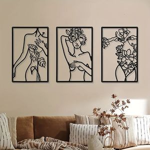 Christmas Decorations 3pc Minimalist Abstract Woman Wall Art - Metal Line Drawing Home Decor in Bedroom Kitchen Bathroom Wall decor metal wall hanging 231109