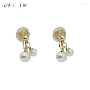 Backs Ohrringe GRACE JUN Korea Style Double Pearl Clip On Fashion Cute Women's Gold Color Moskito Coil Cushion Cuff Ear