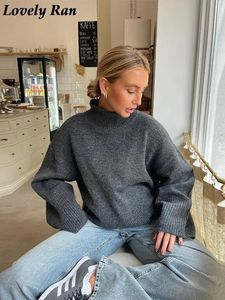 Maglioni da donna Dolcevita in cashmere oversize Pullover di lana Colore grigio Maglione lavorato a maglia con maniche a pipistrello in mohair Maglia invernale allentata casual da donna 231109