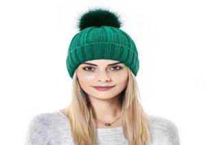 Beanies 2021 Silk Satin Lined Caps Winter Warm Women Wool Knit Beanie Hats Faux Fur Pom Stretch Head Scarf For Girls1472823