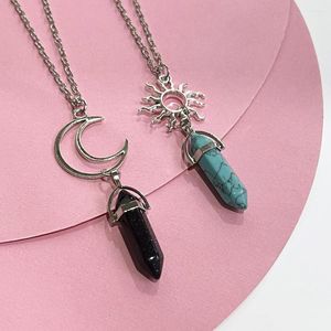 Ketten Mode Naturstein Sechseckige Säule Halskette Für Frauen Kristall Power Quarz Lapislazuli Anhänger Geschenk Schmuck