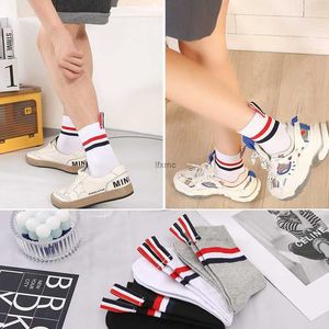 Men's Socks Fashion Socks for Both Men and Women Tb Medium Length Black White Gray Pure Cotton Fashionable Fabric LabelEE4V