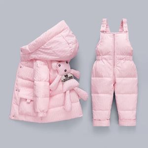 Kurtki zimowe kombinezon dla dziewcząt chłopiec dzieci garnitury kurtki dla dzieci snowsuit kaczka w dół płaszcza Parkana Toddler Baby Bear Toy Oweterwear 231109